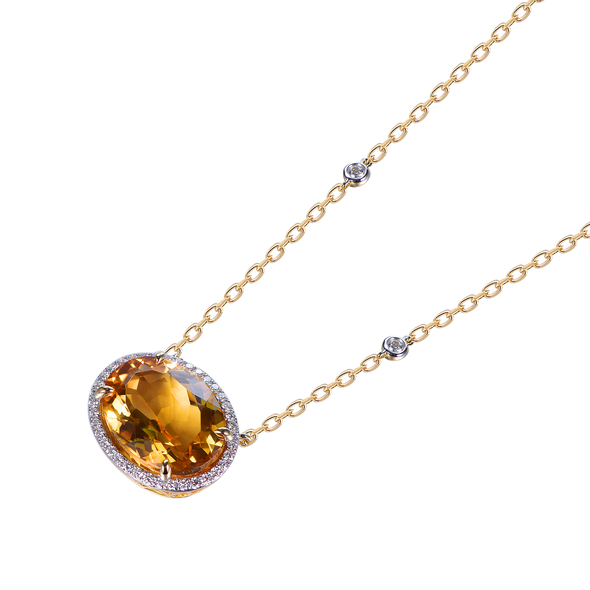 チャー　オパール オーバルチャーム ゴールド Salon Oval Citrine Pendant with Diamond Halo in Yellow Gold